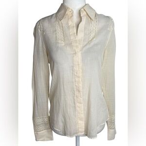 Theory Cream Notched Collar Button Down Shirt